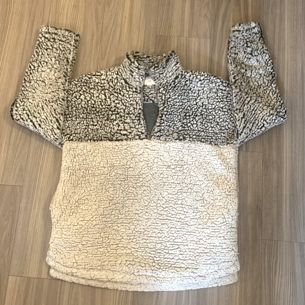 Fluffy White and Gray Sweater